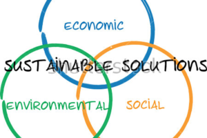 A diagram of three circles with the words " sustainable solution ".