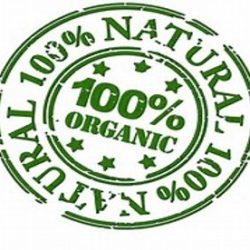 A green stamp with the words " 1 0 0 % natural organic ".